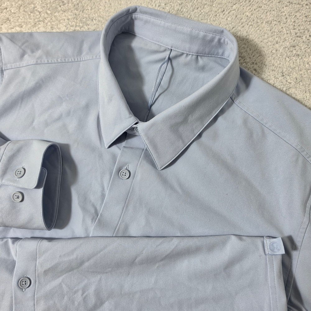 Lululemon Commission L/S Shirt Mens Med Light Blue Stretch Button Up